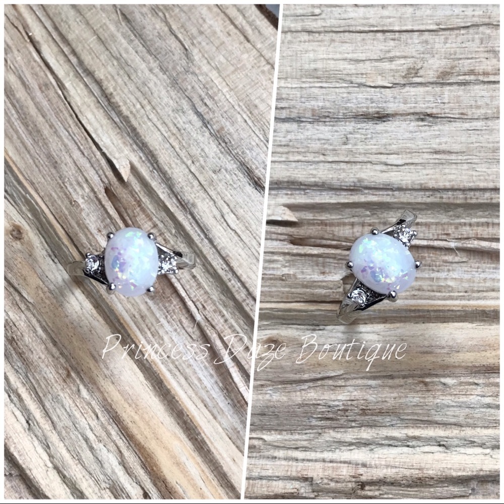 White Fire Opal Ring